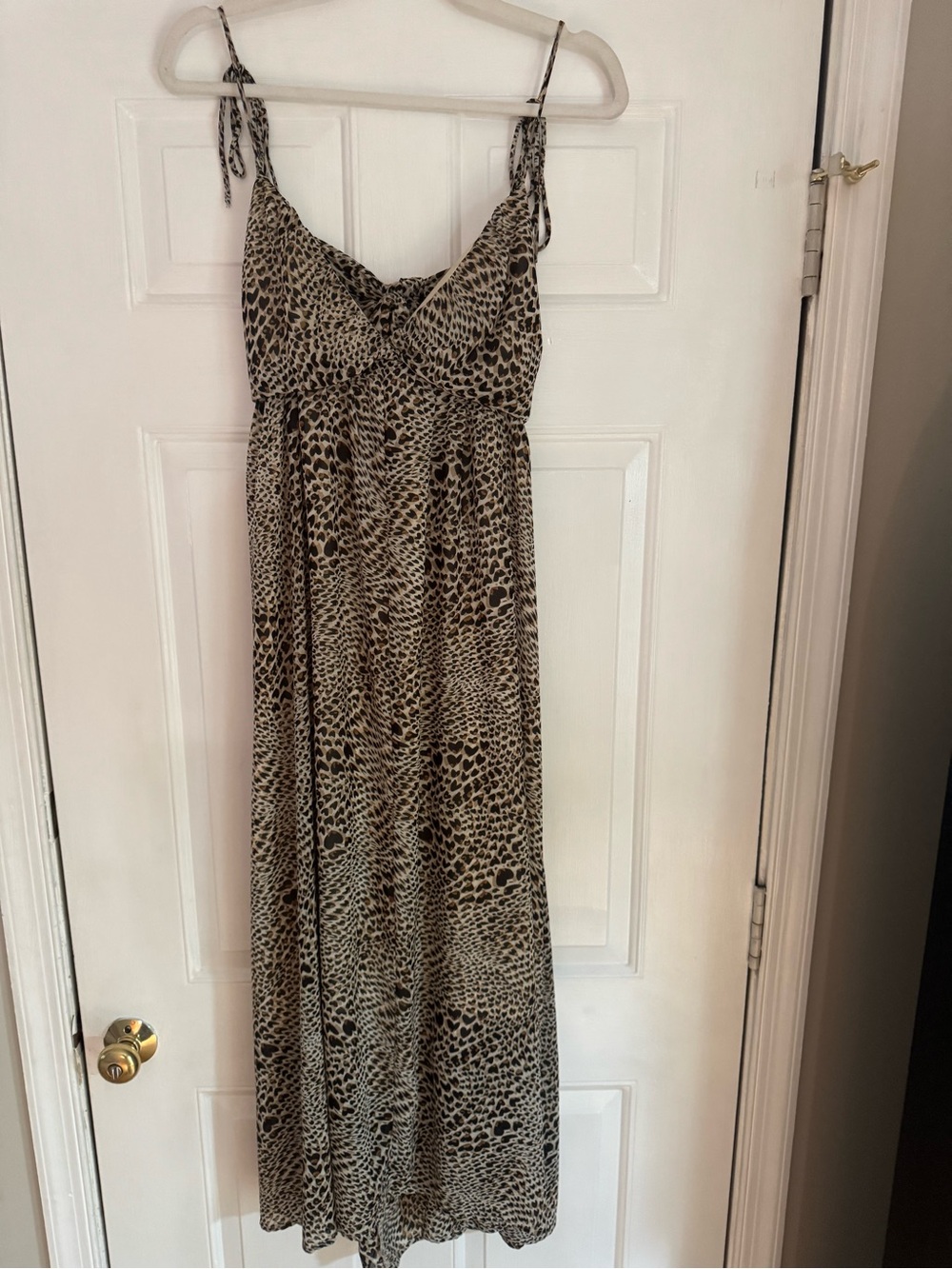 Lush Leopard-Print Tie-Shoulder Maxi Dress in Brown and Black